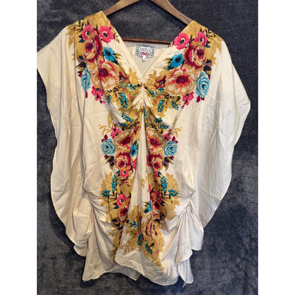 Baraschi Silk Cotton Floral Butterfly Sleeve V-Neck Blouse Cream XS AB170